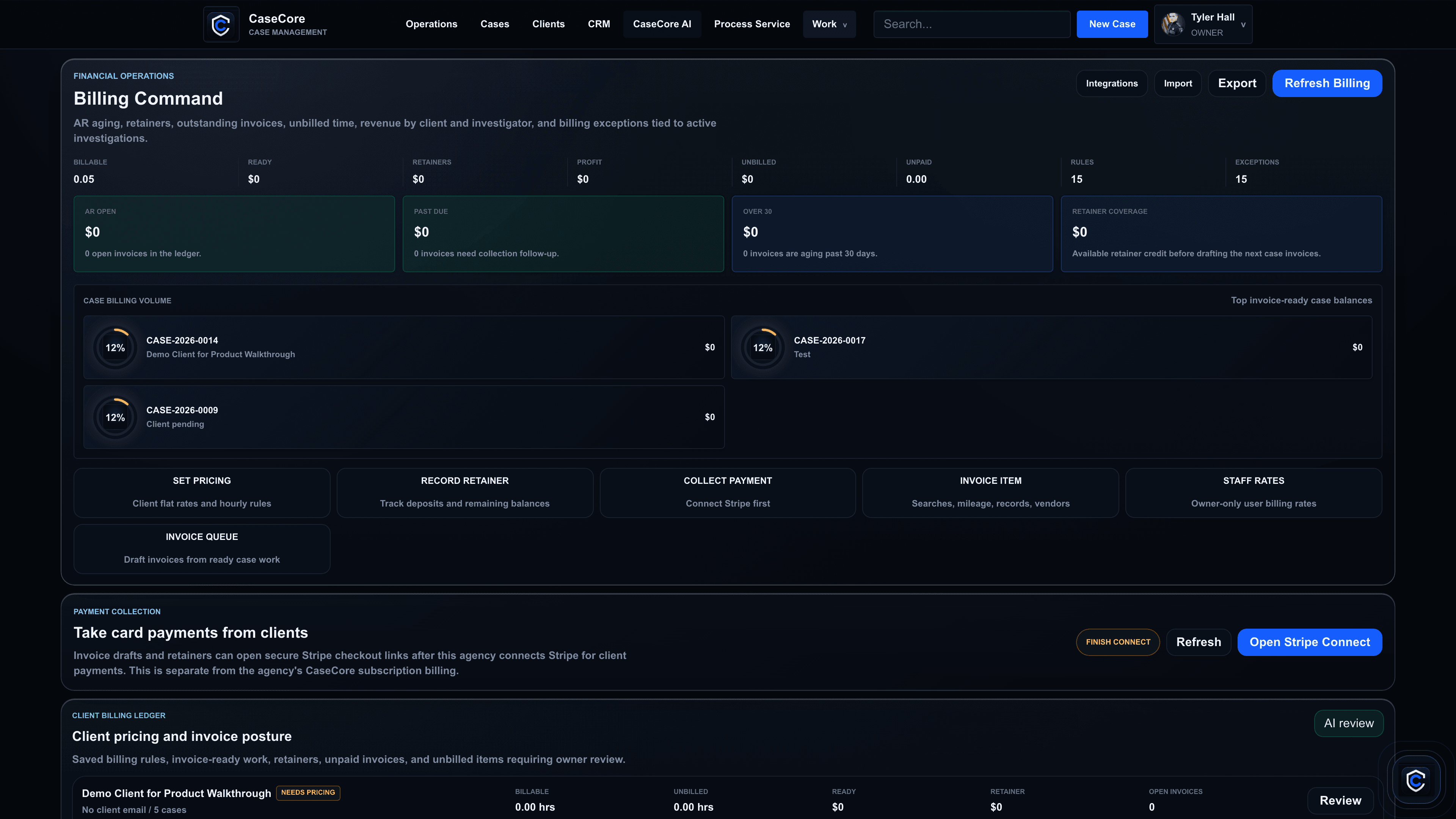 CaseCore billing workspace