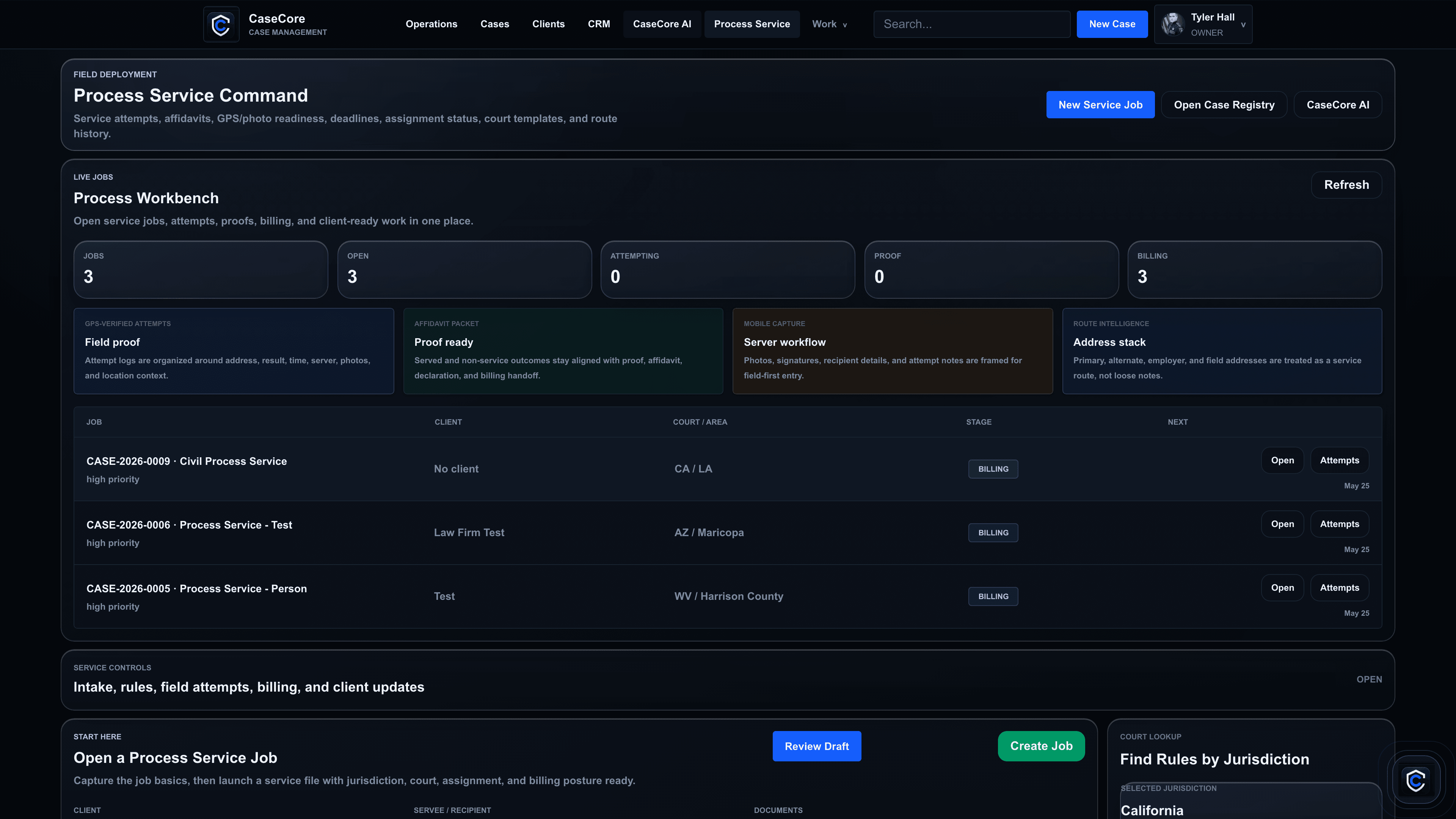 CaseCore process service workspace